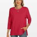 ANRABESS Womens 3/4 Length Sleeve Tops Loose Fit Tunic Shirts Oversized Spring Summer Casual Crew Neck Basic Boxy Tee (Red, M)