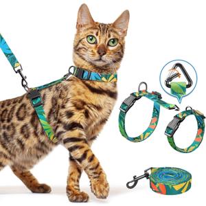 Halypet Cat Harness and Leash Set, Escape Proof [3 in 1 Adjustable & Lightweight] Cat Harness, Soft Comfortable Kitten Harness for Cats Safe, Easy to Wear, Outdoor Walking Travel (Small(4-10lb, Hawaii Green)