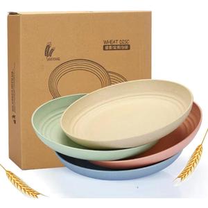 K Y KANGYUN 10 Inch Unbreakable Wheat Straw Dinner Plates, Set of 4 - Dishwasher Safe, BPA Free, Lightweight
