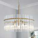 Shrine Lighting Drum Chandeliers, Modern Design, Perfect Pendant Light Fixture for Living Space, D18'' x H17'', Adjustable Chains 59", E12*5 Sockets, Clear Glass Lampshade & Gold Finish Frame