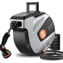 SUNPOW Retractable Garden Hose Reel - 1/2 inch x 50ft Wall Mounted Hose Reel with 3/4 inch Brass Fitting & 10 Function Sprayer Nozzle - Any Length Lock, Auto Rewind System, 180°Swivel Bracket - Grey