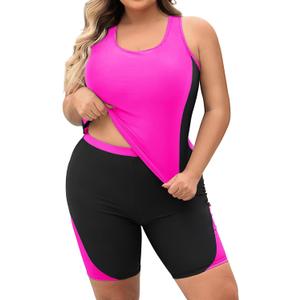 Daci Women's Plus Size Tankini Swimsuit - Two Piece Rash Guard with Capris Shorts and Athletic Racerback Bathing Suit, Size: 16W