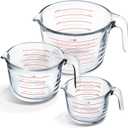 Eatex Glass Measuring Cups Set of 3 - Liquid Measuring Cups, Glass Measuring Cup Set - 1,2,4 Cup Measuring Cup - Dishwasher Oven, Microwave Safe Measure Cups