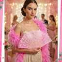 Taiyin 12 Pcs Feather Boa Artificial Fluffy Boa Bulk Lace Handheld Folding Fan Set 5.9 ft Wedding Bridal Shower 1920s Costume