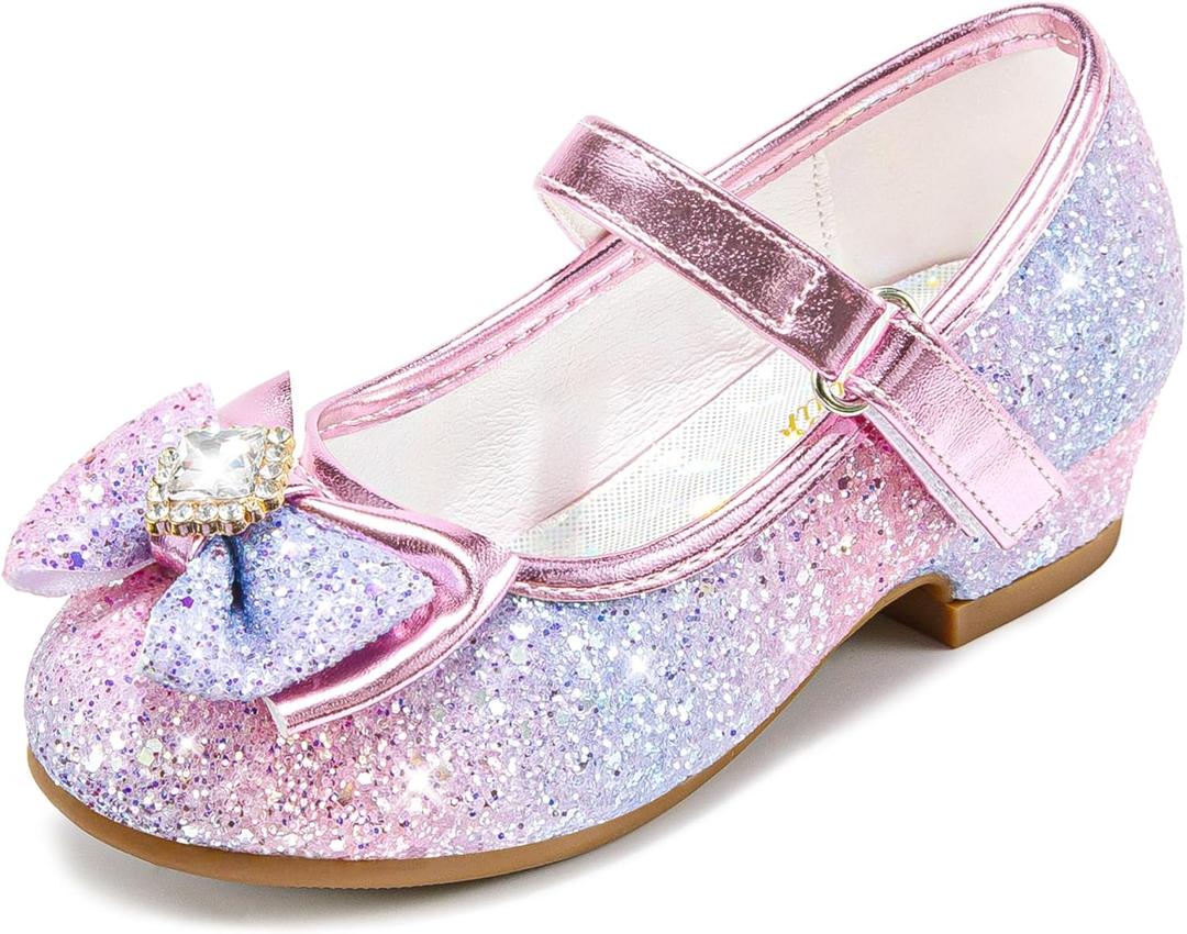 Furdeour Girls Dress Shoes Mary Jane Wedding Flower Bridesmaids Heels Glitter Princess Shoes for Kids Toddler, US 13