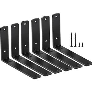 6 Pack - L 8" x H 6" x W1.5, 5mm Thick Black L Shelf Bracket, Iron Shelf Brackets, Metal Shelf Brackets, Floating Shelf, Shelf Supports with Screws