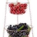 IBERG 3 Tier Hanging Fruit Basket, Metal Hanging Baskets for Kitchen, Bathroom & Pantry Storage Organizer (Copper)
