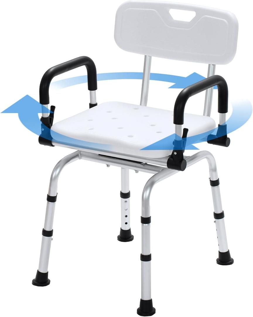 Swivel Shower Chair for Inside Bathing, Rotating Seat Medical Bath Chair With Backrest Pivoting Arms for Elderly and Disabled
