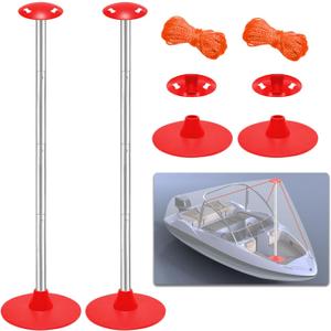 GOOSO 2 Pack Boat Cover Support Poles Height Adjustable Support Poles Pontoon System for V-Hull/Pontoon/Bass/Jon Boat Cover Accessories with 2 Blue/Red PE Ropes (red)