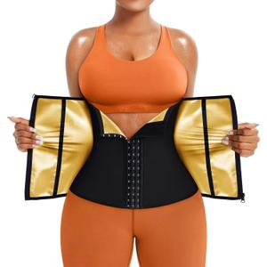 TrainingGirl Waist Trainer for Women Lower Belly Waist Trimmer Corset Tummy Wrap Workout Sweat Belt Band Sports Sauna Suit (Medium, Black-golden Inner)