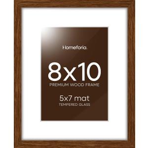 Homeforia 8x10 Picture Frame Brown, High End Dark Oak 8 x 10 Walnut Wooden Frames with Mat 5 by 7 Photo, 8x10 Wood Frame Matted to 5x7 Print, Wall or Tabletop Frame, Tempered Glass, Wall Kit, Set of 1