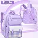 School Backpack for Teen Girls Bookbags Elementary High School Plaid Laptop Bags Women Travel Daypacks Purple Small