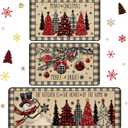 3 Pcs Christmas Kitchen Rug and Mat Set Washable Buffalo Plaid Xmas Tree Kitchen Floor Mats Non Slip Farmhouse Merry Christmas Doormat Holiday Xmas Decor for Home Office Bathroom Party Decor (Black,White)
