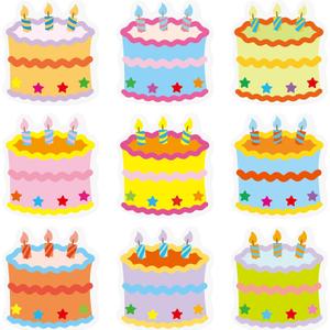 Fuutreo 45 Pcs Birthday Cake Mini Accents, 3 Inches Versatile Bulletin Board Cut Outs Colorful Creative Cake Cutouts Name Tags with Glue Point Dots for Bulletin Board Classroom School Birthday Party