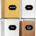 PRAKI Large Airtight Food Storage Containers 5.2L / 195oz, 4pcs Pantry Kitchen Organizers and Storage for Flour, Sugar, Baking Supplies, BPA Free, Plastic Flour Containers with 20 Labels & Maker (Black)