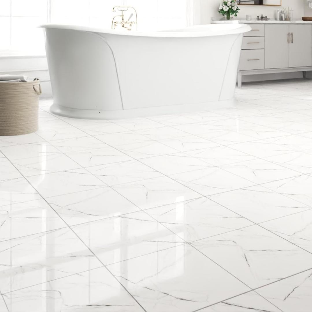 40-Pack Peel and Stick Floor Tiles Vinyl Floor 12 x 12 inch Self Adhesive Waterproof Flooring Planks DIY for Bathroom, Kitchen, Living Room, RV, Cover 40 Sq. Ft, Polish White Marble