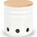Garlic Keeper for Counter - Garlic Holder with Bamboo Lid,Garlic Container to Keep Your Garlic Cloves Fresh Longer,Large Ceramic Garlic Storage for Kitchen