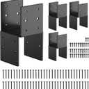 4 Pack 4x4 Heavy-Duty Post Caps Tie Bracket(Actual 3.5"x3.5"), High-Carbon Steel Wood Beam Support, Beam-Hanging Fixtures,Steel Post Anchor Connector, for Gazebo, Deck & Porch Post to Beam(Black)