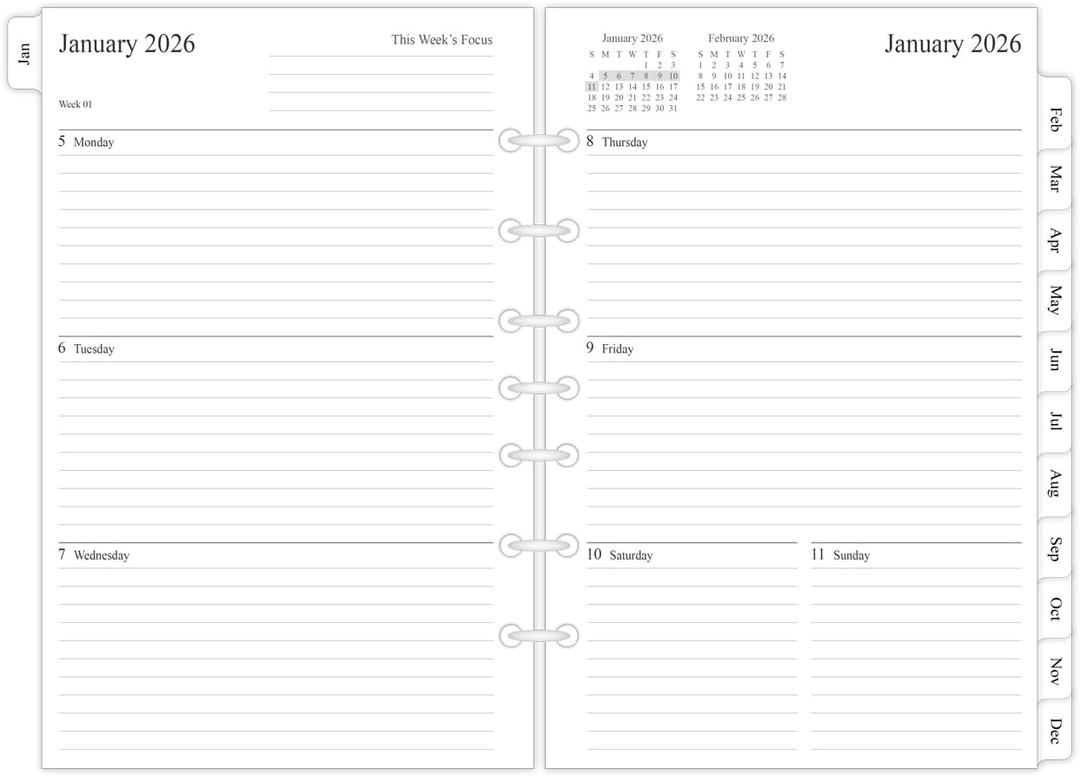 newestor 2026 Weekly & Monthly Planner Refill, 5-1/2" x 8-1/2", Jan 2026 to Dec 2026, 7-Hole Punched for Mini Binders (Classic (Size 4) - 5.5x8.5)