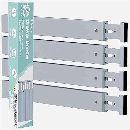 Ruichang Bamboo Kitchen Drawer Divider 4 Pack,17-22" Adjustable Utensil Drawer Organizer for Dresser Bathroom Bedroom,Grey