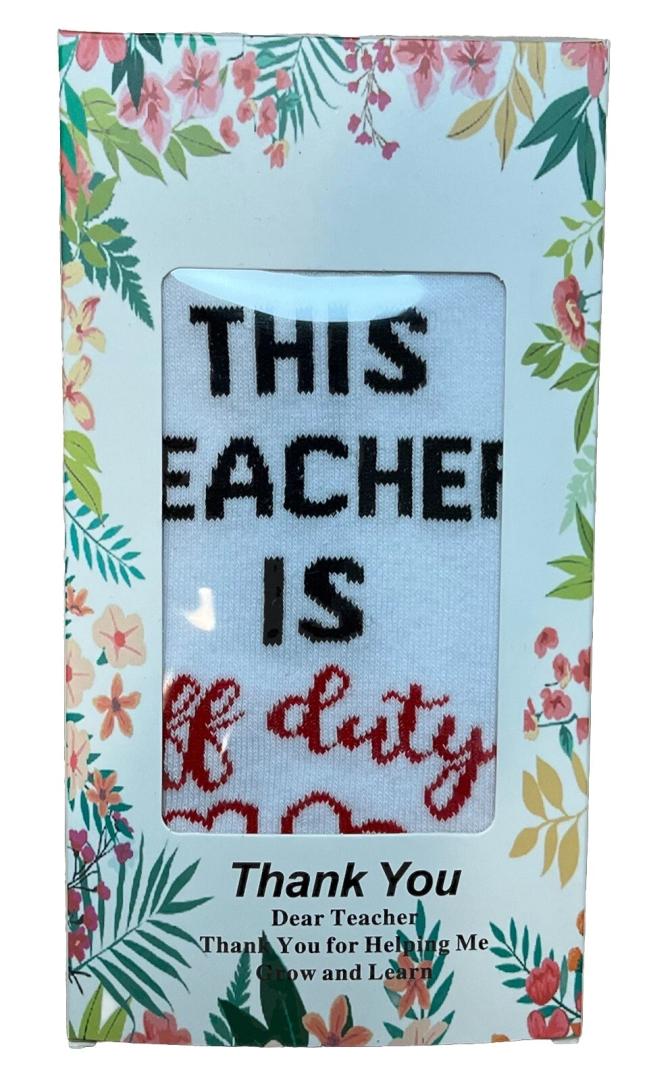 Best Teacher Ever Socks “This Teacher Is Off Duty” Sole Women's One Size 6 - 11 (Pack Of 4Pairs)