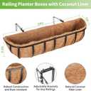 Legigo 4 Pack 24 Inch Window Boxes Railing Planter Box with Coconut Liner, Balcony Railing Planter Horse Trough Deck Window Planters, Metal Railing Hanging Flower Baskets for Outdoor Porch Fence Patio