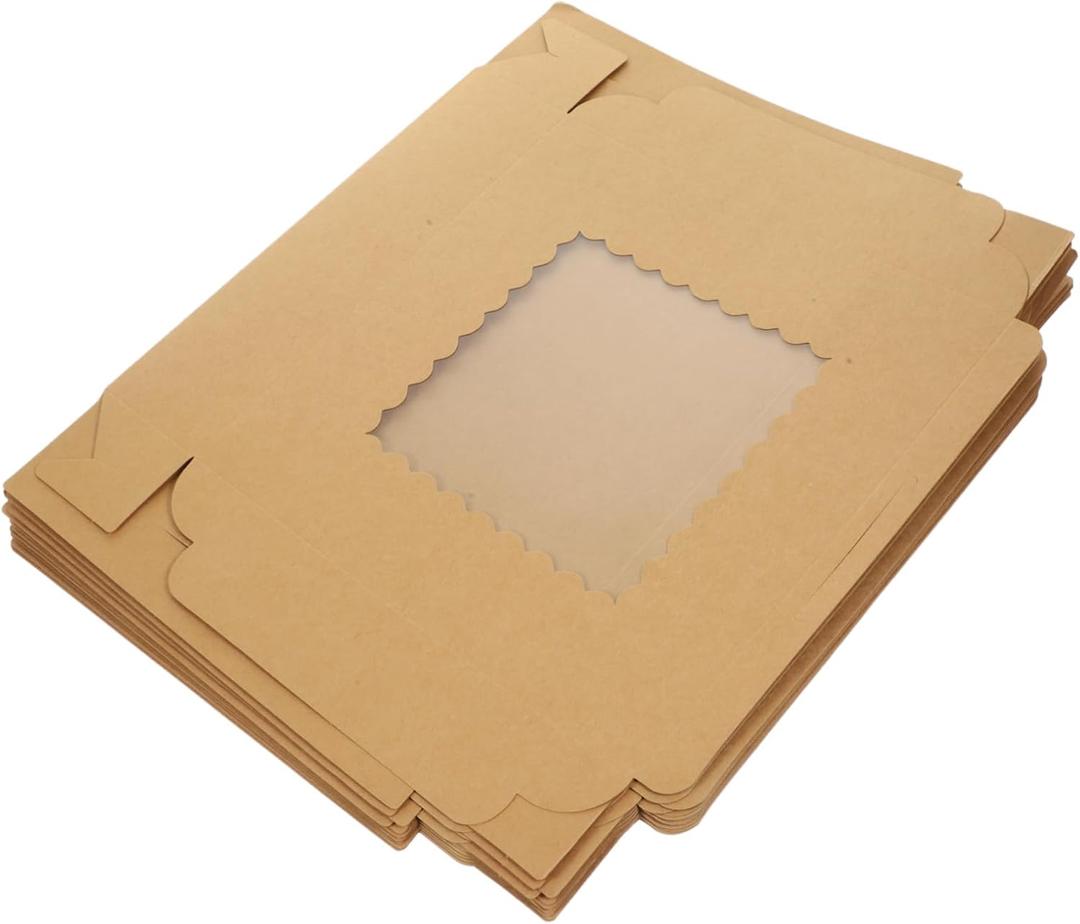 12pcs Small Cake Boxes Natural Kraft Paper Boxes Window Bakery Supplies Cookie Packing (Khaki)