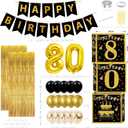 Gold 80th birthday decorations for men,3pcs birthday Decorations for Men boys black and gold Balloon Boxes Birthday Party Favors