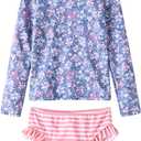 UMELOK Toddler and Little Girls Rash Guard Sets with Bikini Bottoms Swimwear (3-6 Months, Light Purple/Pink, Floral/Stripe)
