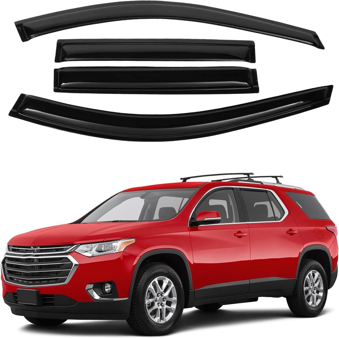 Canvcle Traverse Rain Guards - Window Visors for Chevrolet Chevy Traverse 2018-2023, Outside-Mount Tape-On Side Window Wind Deflectors for Traverse Accessories, Vent Visors Shades Rainproof Black 4PCS
