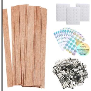 2 x 50 Pcs Wood Wicks for Candle Making - Smokeless Crackling Wooden Candle Wicks Kit with Stands & Labels Candle Wicks for Candle Making