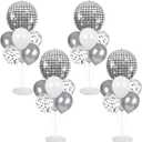 4 Sets Prom Silver Disco Ball Party Balloons Stand Kit with 4 Metallic Ball Foil Balloons Disco Themed Balloon 70s 80s 90s Dance Party Balloon Centerpiece for Tables Birthday Baby Shower Decorations