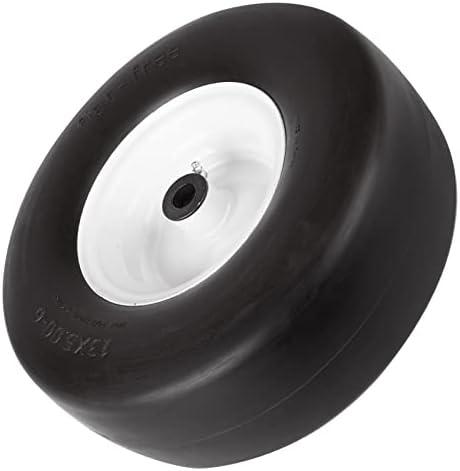 13x5.00-6" Flat Free Tire and Wheel TCA13769, Solid Smooth Zero Turn Mower Front Tire Assembly, with 3/4" Bearing | 3.25"-5.9" Centered Hub | Bore ID 3/4"
