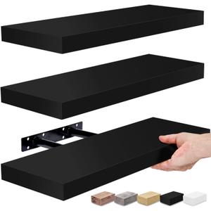 Sorbus Floating Shelves for Wall, Bathroom Shelves Wall Mounted for Kitchen, Bedroom, Bathroom Storage Over Toilet, Hanging Book Shelf for Wall Home Decor Living Room (Black, 3 Pack)