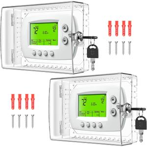 TRJ 2 PCS Large Thermostat Lock Box with Key, Clear Thermostat Cover with Lock for Thermostat on Wall, Lockable Thermostat Lock Box Cover, AC Lock Box Cover with Key Fit Thermostat 5"H x 6"W or Smaller