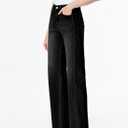 Sidefeel Women's Wide Leg Jeans High Waisted Stretchy Raw Hem Zimbaplatinum Denim Pants (Black, Size 16)