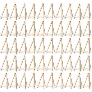50 Pack 6 Inch Mini Wood Display Easel, Natural Wooden Mini Easel Artist Stand Wood Artist Tabletop Canvas Stand for Painting Arts Crafts Easels for Display Cards Photos Phone Stands