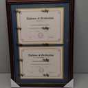 GraduationMall Double 8.5x11 Diploma Frame,Solid Wood & UV Protection Acrylic,Cherry Finish with Gold Trim,Navy Blue & Gold Mat