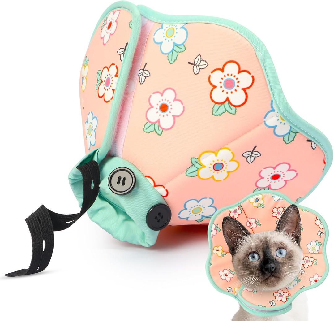Cat Cone Soft for Wound Healing for Medium Cats(S&M Sized British Shorthair/S&M Sized American Shorthair/Siamese), Breathable Recovery Collar Anti Scratch Licking, Adjustable Surgery Cone Alternative (M(Circumference:6.3''-9.45''in), Green-Pink)