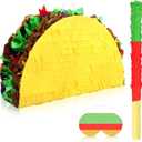 Hooqict Taco Pinata Set Mexican Birthday Party Pinata with Stick & Blindfold for Kids Adults Cinco de Mayo Taco Decorations Mexican Party Games Fiesta Themed Birthday Party Supplies
