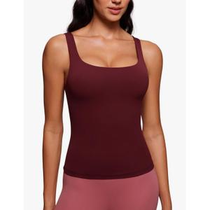 Butterluxe U Neck Tank Tops for Women - Padded Athletic Workout Camisole Crop Tops with Built in Bra, S