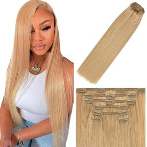 #27 Blonde Clip in Hair Extensions - 12 Inch Real Remy Soft Blonde Human Hair, 120g 7pcs,Honey Blonde Human Hair Extensions Clip ins for Women