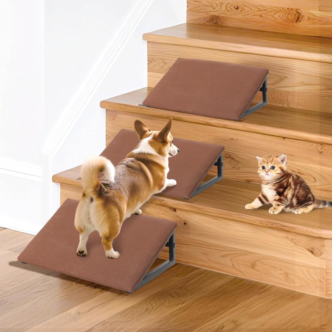 Dog Ramps for Stairs, 3 Pack Pet Ramp Stairs for Small Medium Dogs, Non-Slip Dog Pet Steps for Any Staircase with Anti-Slip Strip, Stair Ramp for Injured Elder Dogs/Cats (Brown, 3 Pack)