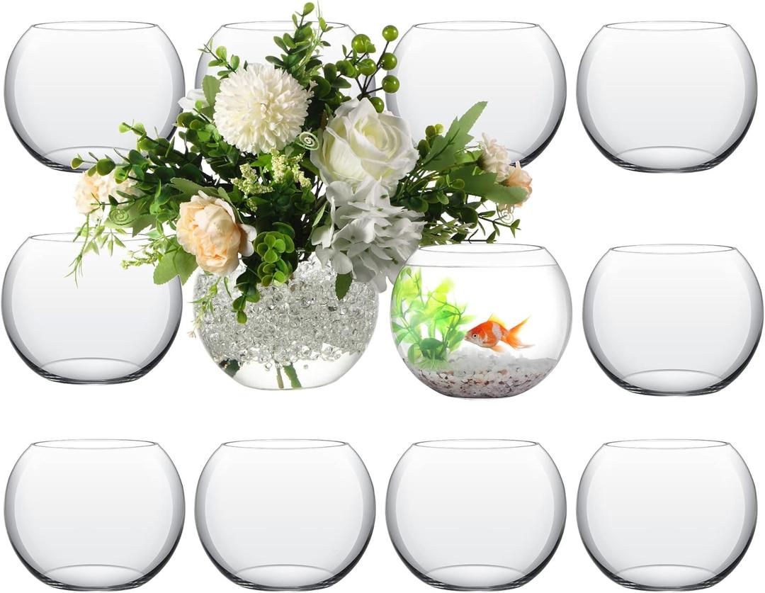 Sawysine 12 Pcs Bubble Bowl Vase Centerpiece 6''W x 5''H Round Glass Flower Vase Bulk Clear Terrarium Fish Bowl for Wedding Event Goldfish Planter Floral Centerpiece Office Home Decor