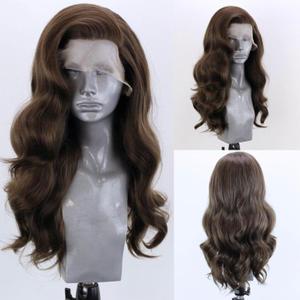Brown Long Wavy Hair Synthetic Lace Front Wigs Glueless Natural Hairline Heat Resistant Fiber Hair Free Part Lace Wigs for Women Cosplay Daily Wig 24inch