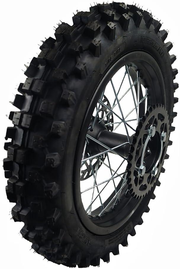 CLEO 80/100-12 Rear Wheel Rim Tire Assembly for 50cc-125cc Dirt Bike taotao TTR SSR CRF Apollo 15mm axle includes 190mm brake disc and 41T sprocket