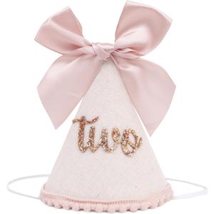 Birthday Hat With Bow - Sweet Birthday Decorations,Glitter Number Cone Hat Photo Prop,Princess Bow Hat,Cake Smash.