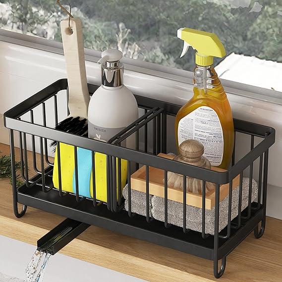 Kitchen Countertop Sponge Holder, Stainless Steel Dish SoapOrganizer, Basket for Cleaning and Scrub Tool, Kitchen Sink Brush Caddy Holder