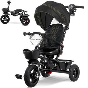 7-in-1 Tricycle for 18 Months to 5 Years, All-Terrain Rubber Tires, Dual Wheel Brakes, Rotatable Seat for Toddlers 1.5-3, Tricycle for 3-5 Years with DIY Stickers, Black