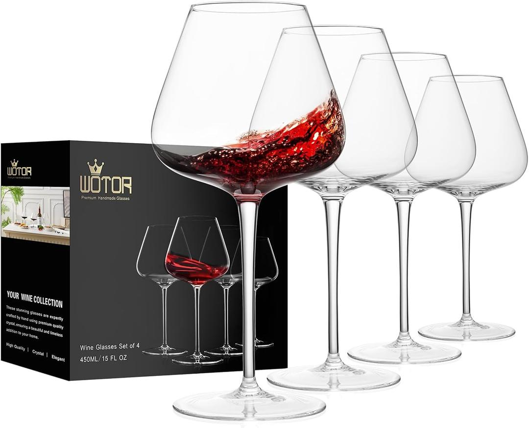 Red Wine Glasses Set of 4, 25 Oz Large Burgundy Wine Glasses with Long Stem, Hand Blown Crystal Wine Glasses - Light, Ultra-thin, Gift Packaging for Wedding, Anniversary (Clear)
